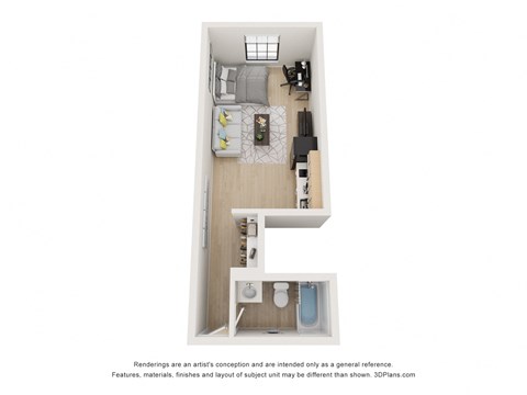 Floor plan for studio, 1 bath, 400 sqft